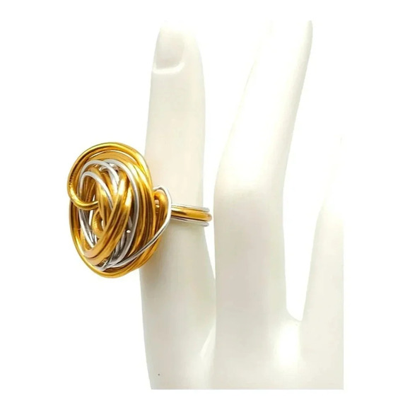 Silver and Gold Tone Multi-Wire Wrap Ring Artisan Vintage Size 6 - Picture 4 of 6